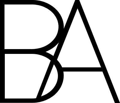 Budingen Architecture brandmark in black, letters B and A combined to form an icon