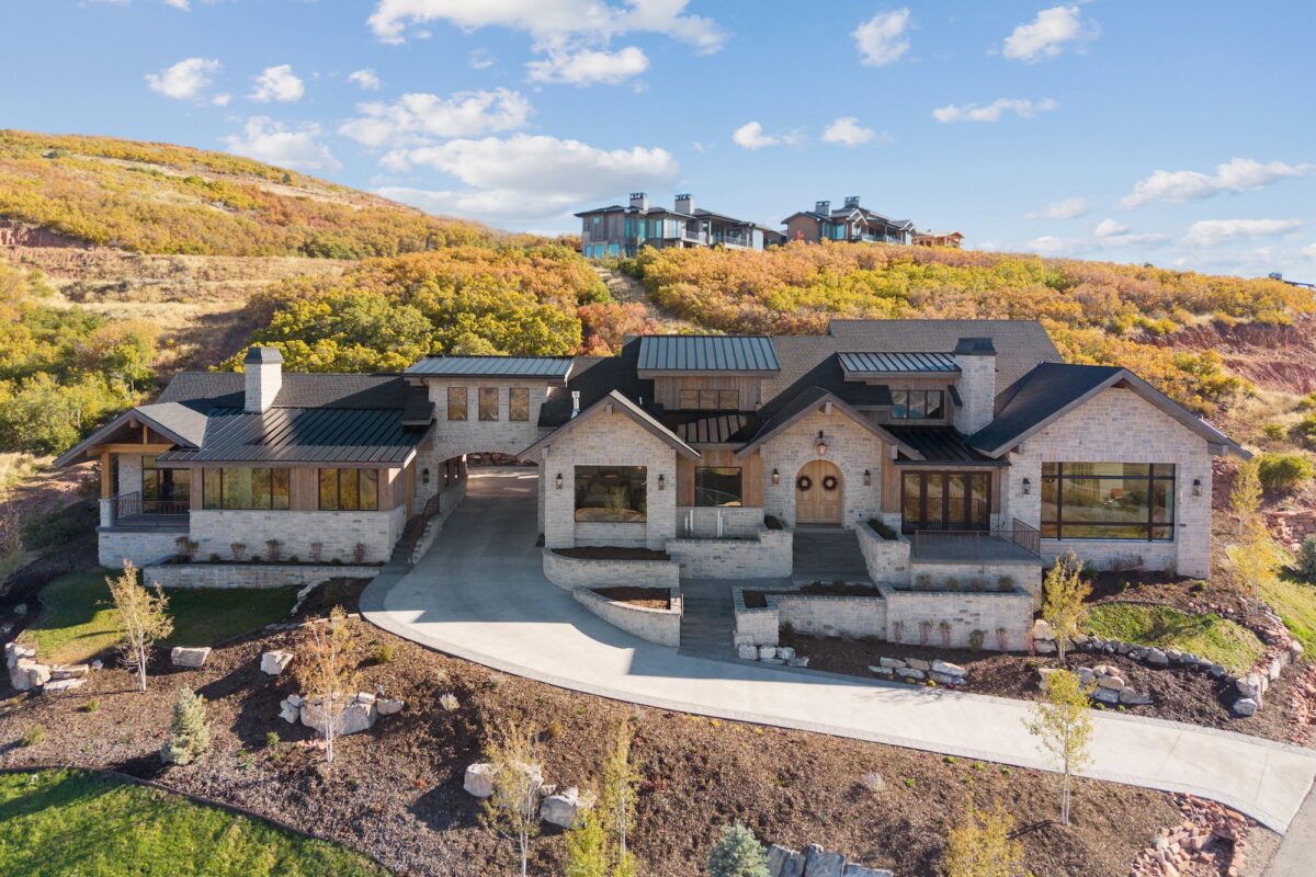 Front exterior photograph of a custom home in Golden Eagle, Hideout, Utah.