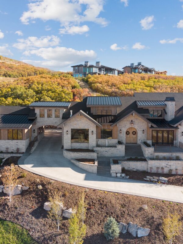 Front exterior photograph of a custom home in Golden Eagle, Hideout, Utah.