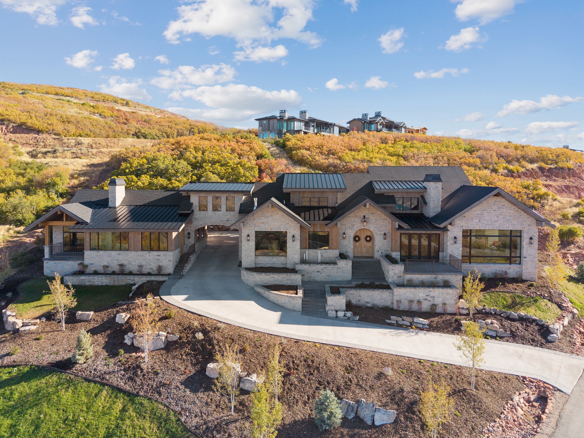 Front exterior photograph of a custom home in Golden Eagle, Hideout, Utah.