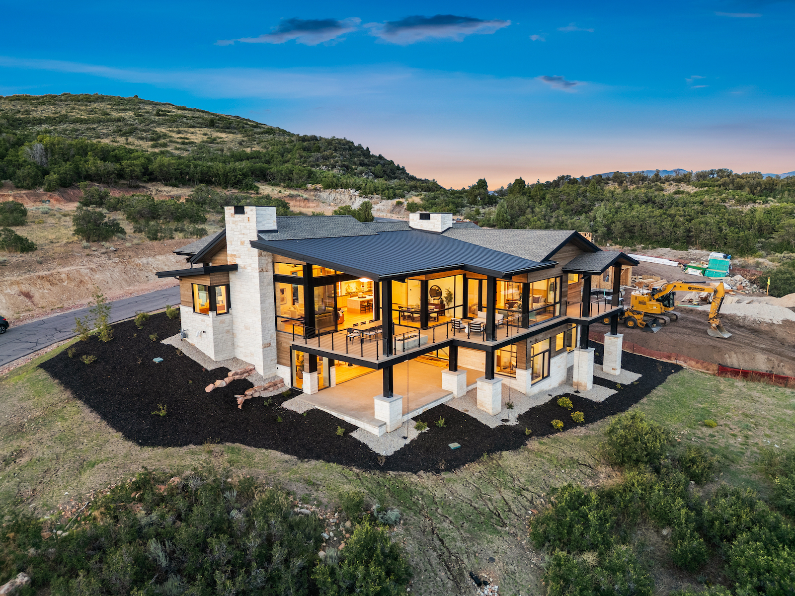 Aerial view of Halo Crest custom home in Golden Eagle, Hideout, Utah