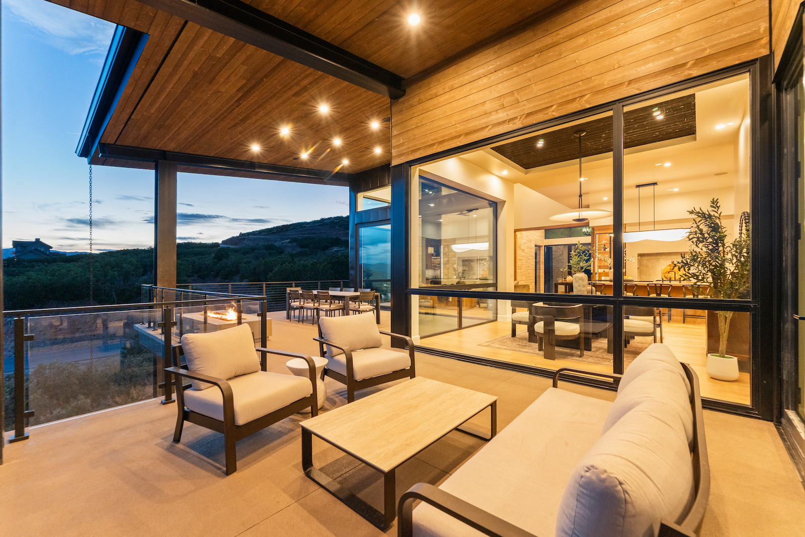 Covered outdoor living area at Halo Crest in Hideout, Utah