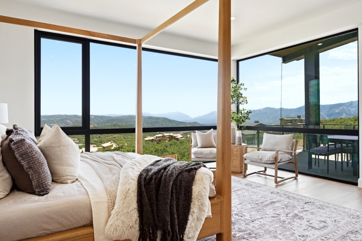 Primary bedroom at Halo Crest overlooking the Park City mountains
